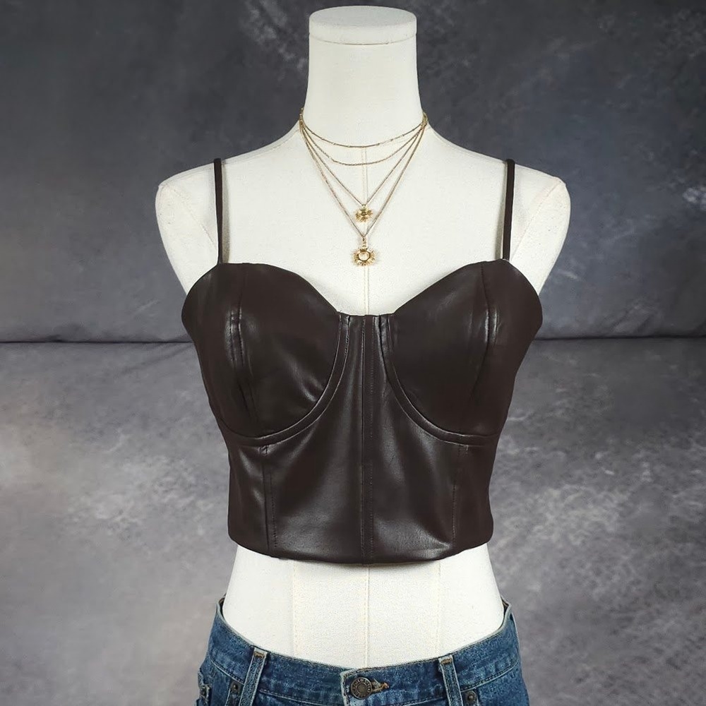 Y2K Corset Crop Top M Brown Bustier Bodycon NWT Festival Going Out Express